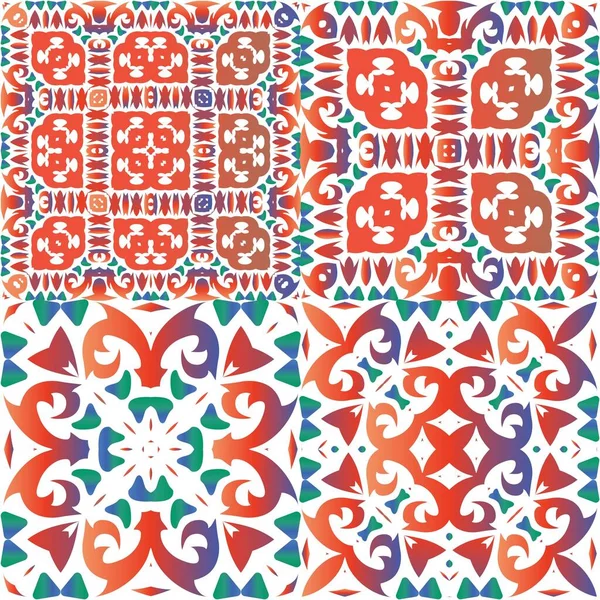 Azulejos Decorativos Cerámica Color Talavera Conjunto Patrones Sin Costura Vectores — Vector de stock