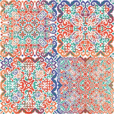 Antik Meksika Talavera seramiği. Orijinal tasarım Vektör aralıksız desenler. Albüm defteri, akıllı telefon kılıfları, tişörtler, çantalar ve çarşaflar için kırmızı ve soyut dekoru.