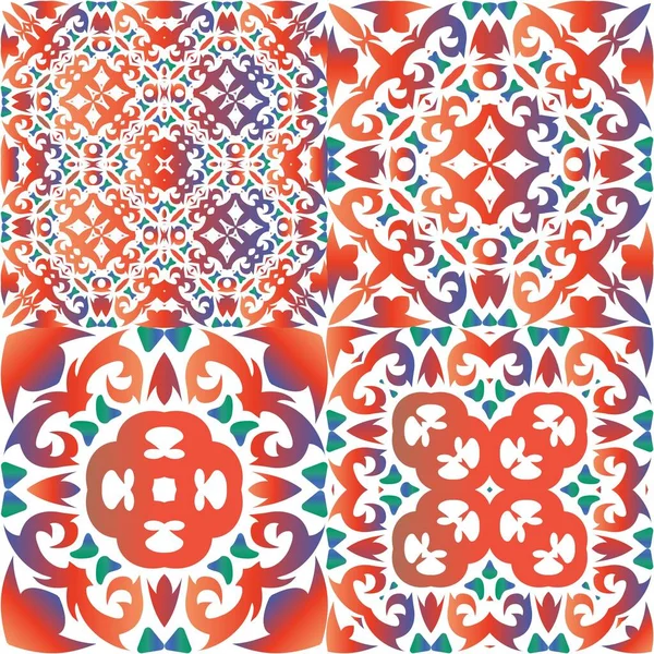 Couleur Décorative Carreaux Talavera Céramique Design Élégant Kit Motifs Vectoriels — Image vectorielle