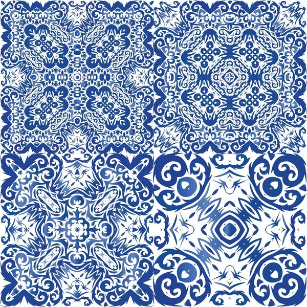 Tambalan Ubin Azulejo Antik Koleksi Pola Vektor Mulus Desain Grafis - Stok Vektor