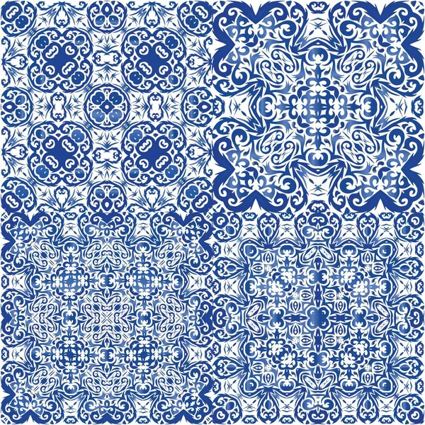 Cerámica Azulejo Portuguesa Antigua Colección Patrones Sin Costura Vectores Diseño — Vector de stock