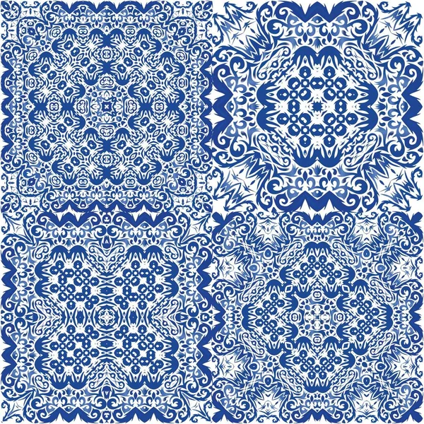 Decorative Color Ceramic Azulejo Tiles Modern Design Set Vector Seamless — Stock Vector