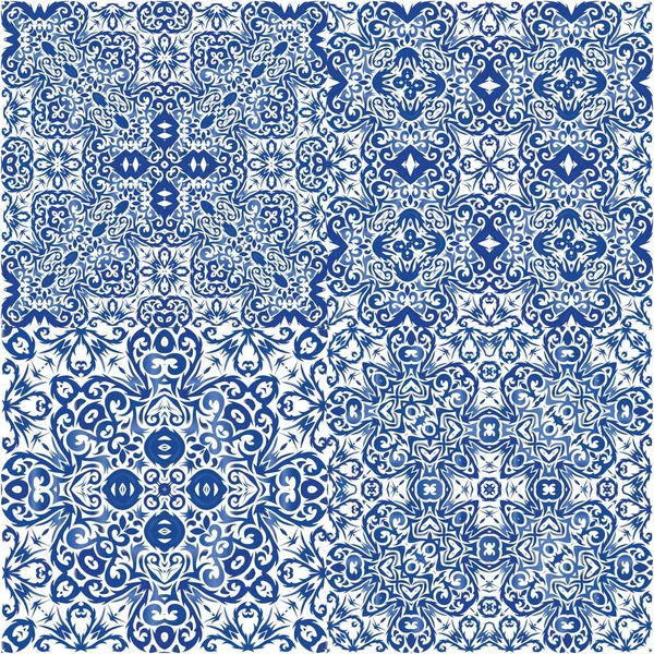 Baldosas Cerámicas Azulejo Portugal Kit Patrones Sin Costura Vectorial Diseño — Vector de stock