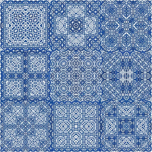 Azulejo Antiguo Azulejos Patchworks Diseño Gráfico Conjunto Patrones Sin Costura — Vector de stock