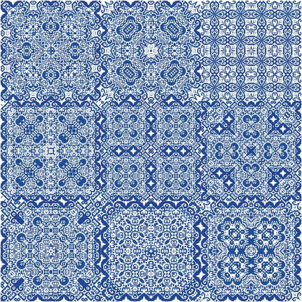 Decoración Azulejo Portugal Azulejos Ornamentales Diseño Mínimo Conjunto Patrones Sin — Archivo Imágenes Vectoriales