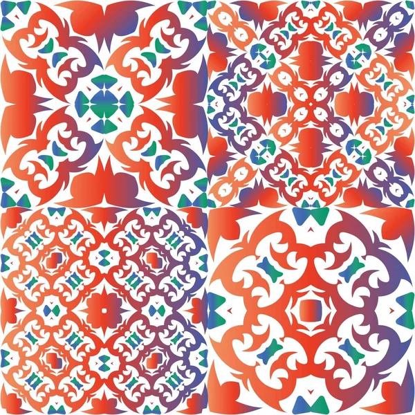 Декор Декоративной Талаверы Мексиканской Плитки Набор Векторных Бесшовных Шаблонов Графический — стоковый вектор