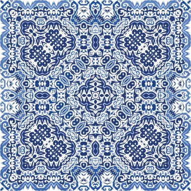 Geleneksel Portekiz azulejosu. Vektörsüz desenli çardak. Şık tasarım. Ağ arkaplanı, baskı, yastıklar, yüzey dokusu, duvar kağıdı, havlular için mavi soyut arkaplan.