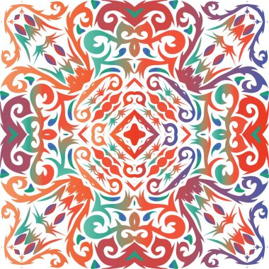 Meksika yapımı talavera fayansları. Modern tasarım. Kusursuz bir arabesk deseni. Yastıklar, baskılar, duvar kağıtları, ağ arkaplanı, havlular, yüzey dokusu için kırmızı antika arkaplan.