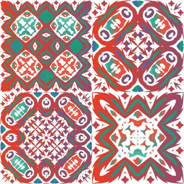 Mexican Vintage Talavera Tiles Set Vector Seamless Patterns Bathroom Design — 스톡 벡터