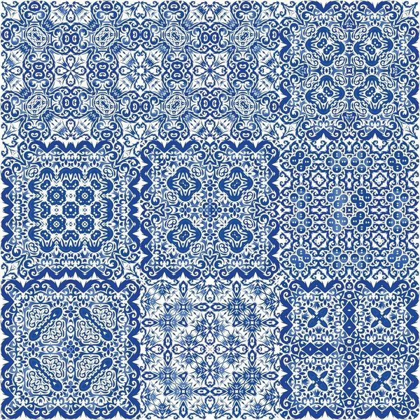 Traditional Ornate Portuguese Azulejos Collection Vector Seamless Patterns Creative Design — Stock Vector