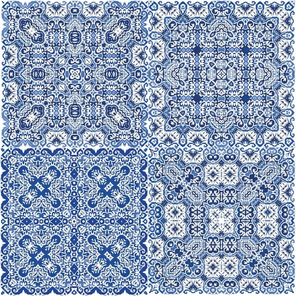 Ubin Azulejo Vintage Portugis Set Pola Vektor Mulus Desain Grafis - Stok Vektor