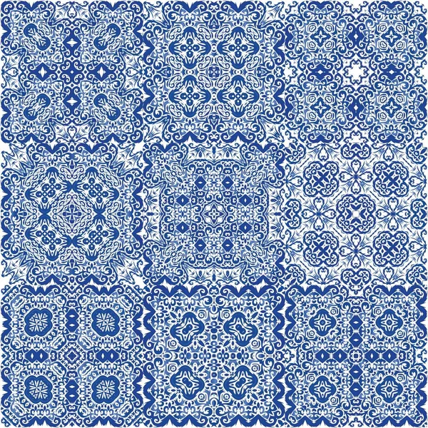 Decoratieve Kleur Keramische Azulejo Tegels Een Reeks Vector Naadloze Patronen — Stockvector