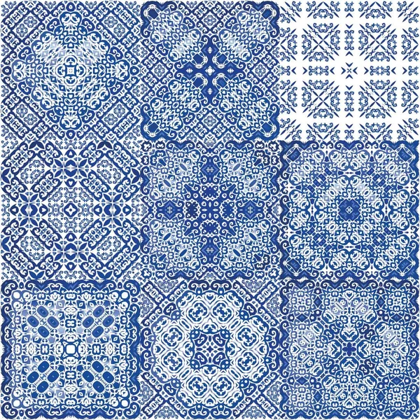 Decorative Color Ceramic Azulejo Tiles Fashionable Design Set Vector Seamless — Stock Vector