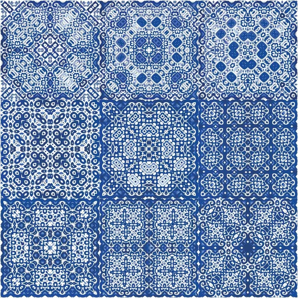 Antique Azulejo Tiles Patchworks Geometric Design Kit Vector Seamless Patterns — ストックベクタ