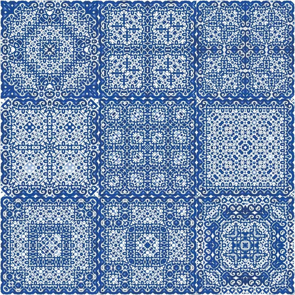 Ethnic Ceramic Tiles Portuguese Azulejo Fashionable Design Collection Vector Seamless — Stock Vector