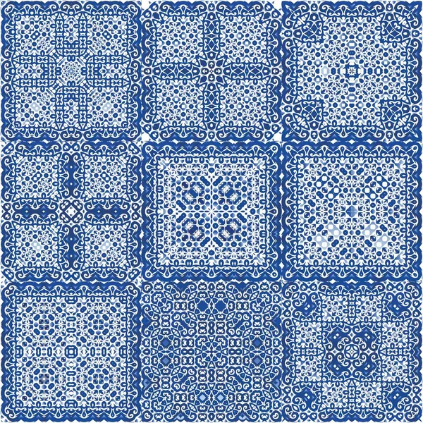 Azulejo Portugués Ornamental Cerámica Conjunto Patrones Sin Costura Vectores Diseño — Archivo Imágenes Vectoriales