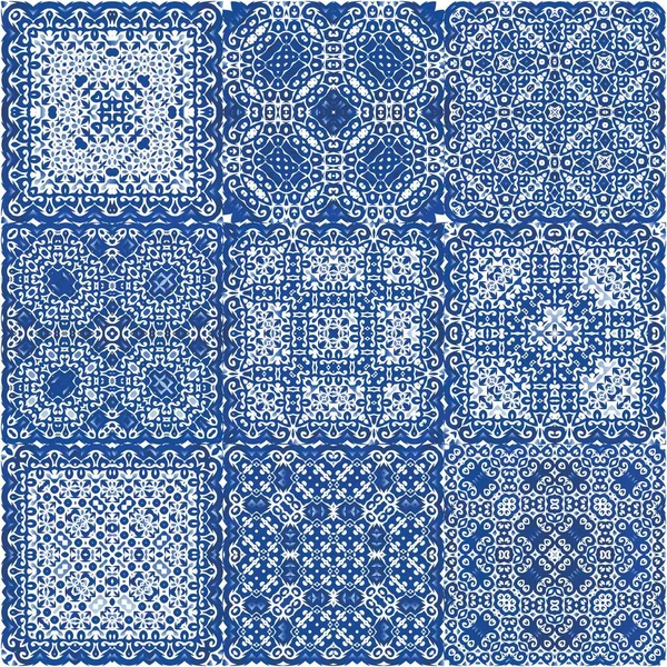 Baldosas Cerámicas Étnicas Azulejo Portugués Diseño Creativo Colección Patrones Sin — Vector de stock
