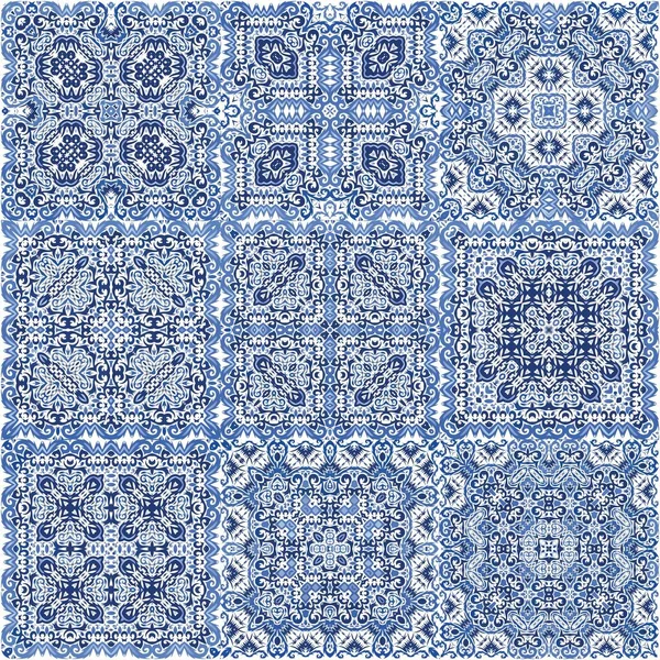 Ornamental Azulejo Portugal Tiles Decor Fashionable Design Collection Vector Seamless — Stock Vector