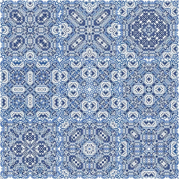 Portuguese Ornamental Azulejo Ceramic Universal Design Set Vector Seamless Patterns — Stock Vector