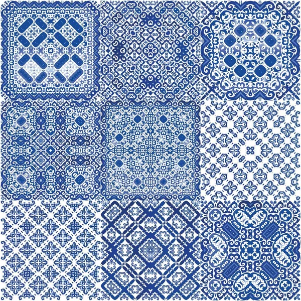 Cerámica Azulejo Portuguesa Antigua Kit Patrones Sin Costura Vectorial Diseño — Vector de stock