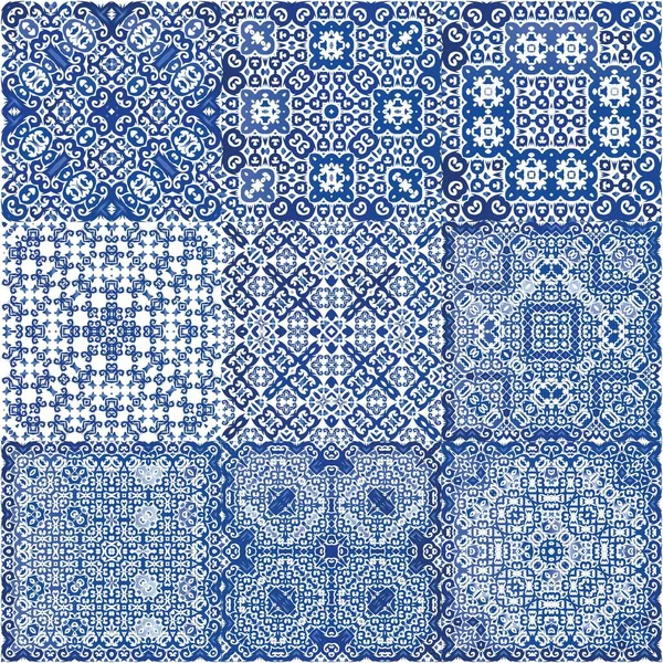 Azulejos Portugueses Ornamentados Tradicionales Conjunto Patrones Sin Costura Vectores Diseño — Vector de stock