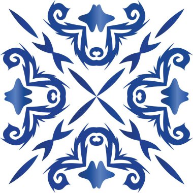 Süslü Azulejo Portekiz fayansları. Vektör desensiz kolaj. El yapımı tasarım. Çarşaflar, akıllı telefon kılıfları, hatıra defterleri, çantalar ya da tişörtler için mavi muhteşem çiçek desenleri..