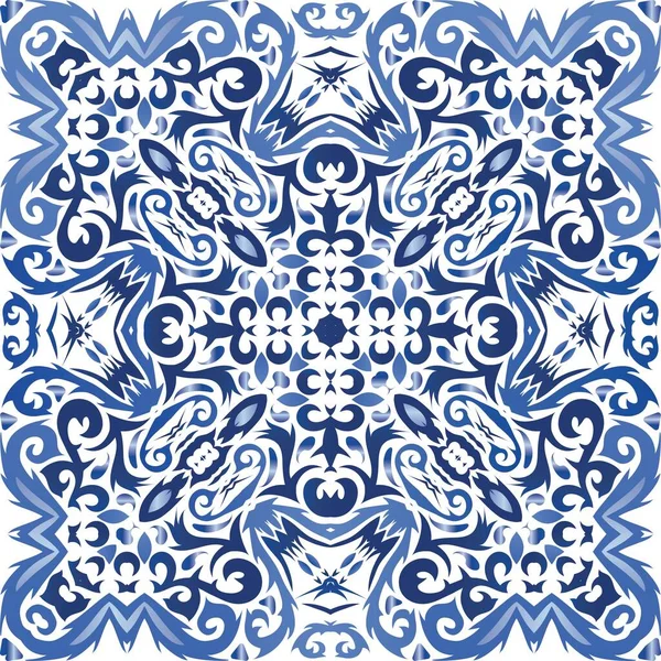 Płytki Ceramiczne Azulejo Portugal Wektor Bezszwowy Wzór Akwarela Modny Design — Wektor stockowy