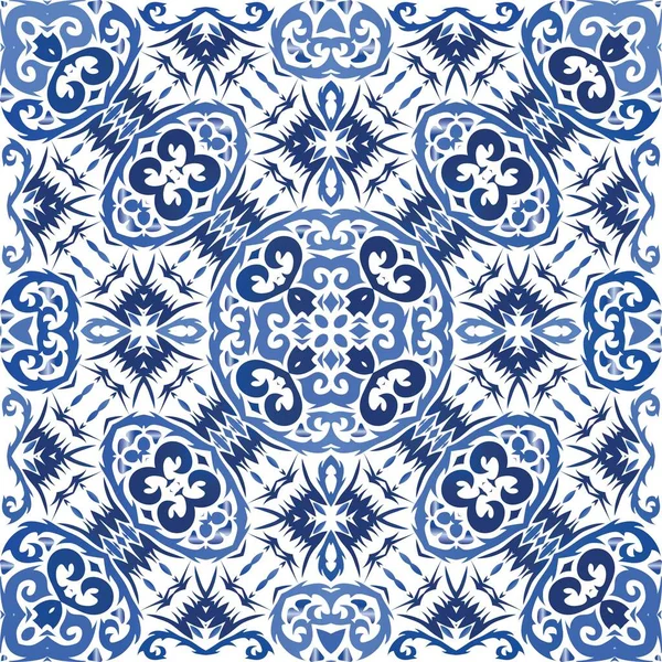 Portuguese Vintage Azulejo Tiles Universal Design Vector Seamless Pattern Poster — Stock Vector