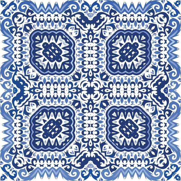 Antique Azulejo Tiles Patchwork Hand Drawn Design Vector Seamless Pattern — Stock Vector