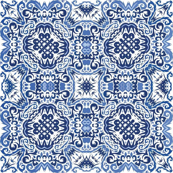Portugiesische Dekorative Azulejo Keramik Minimales Design Vektor Nahtloses Musterkonzept Blauer — Stockvektor