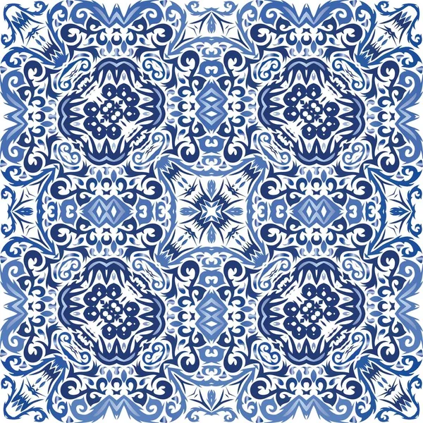 Portugiesische Dekorative Azulejo Keramik Farbiges Design Vektor Nahtlose Muster Arabeske — Stockvektor