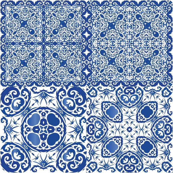 Antiguidades Azulejo Patchworks Telhas Coleção Padrões Sem Emenda Vetorial Design — Vetor de Stock