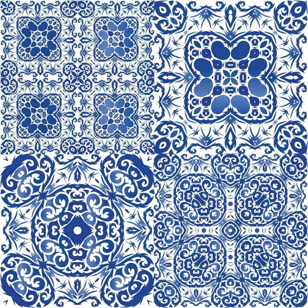 Baldosas Cerámicas Azulejo Portugal Diseño Coloreado Conjunto Patrones Sin Costura — Vector de stock