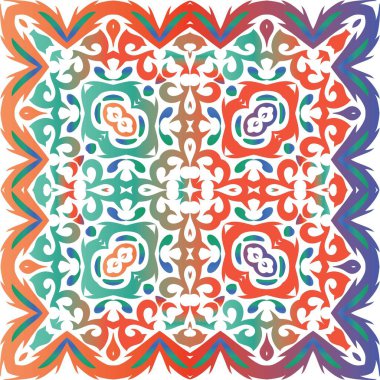 Antik Meksika Talavera seramiği. Vektörsüz desenli elementler. Yaratıcı tasarım. Albüm defteri, akıllı telefon kılıfları, tişörtler, çantalar ve çarşaflar için kırmızı ve soyut dekoru.