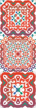 Meksika süslemeli talavera seramiği. Evrensel tasarım. Vektörsüz desenlerin toplanması. Duvar kağıdı, web arkaplanı, havlular, baskı, yüzey dokusu, yastıklar için kırmızı vintage arkaplan.