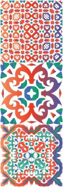 Antika talavera döşeme yama fabrikası. Bir dizi vektörsüz şablon. Grafik tasarımı. Çantalar, akıllı telefon kılıfları, tişörtler, çarşaflar ve koleksiyon defterleri için kırmızı Meksika süslemeleri..