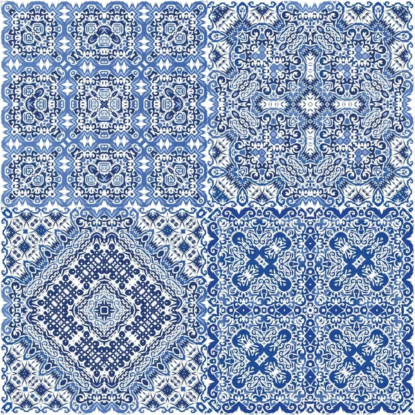 Azulejo Tradicional Portugués Ornamentado Vector Patrón Sin Costura Acuarela Diseño — Vector de stock