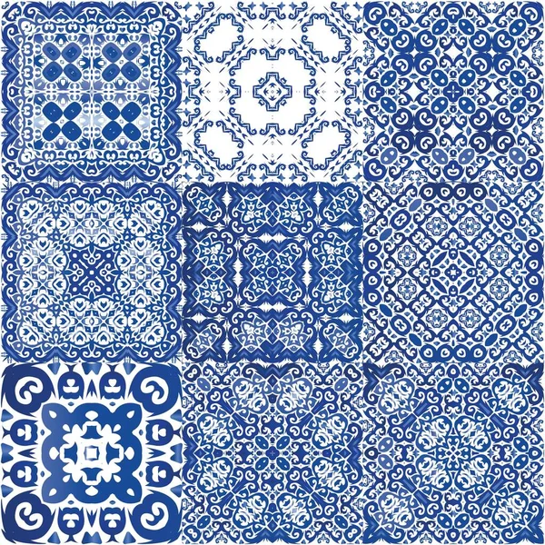 Azulejo Portugais Décoré Traditionnel Modèle Vectoriel Sans Couture Arabesque Design — Image vectorielle