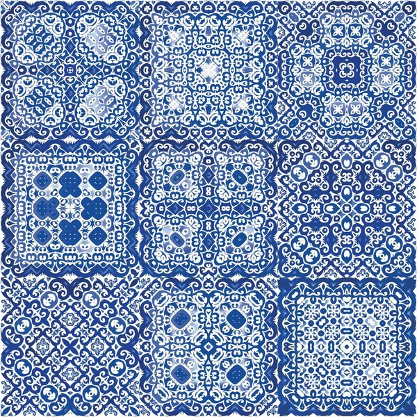 Azulejo Tradicional Portugués Ornamentado Diseño Cocina Tema Patrón Sin Costura — Archivo Imágenes Vectoriales