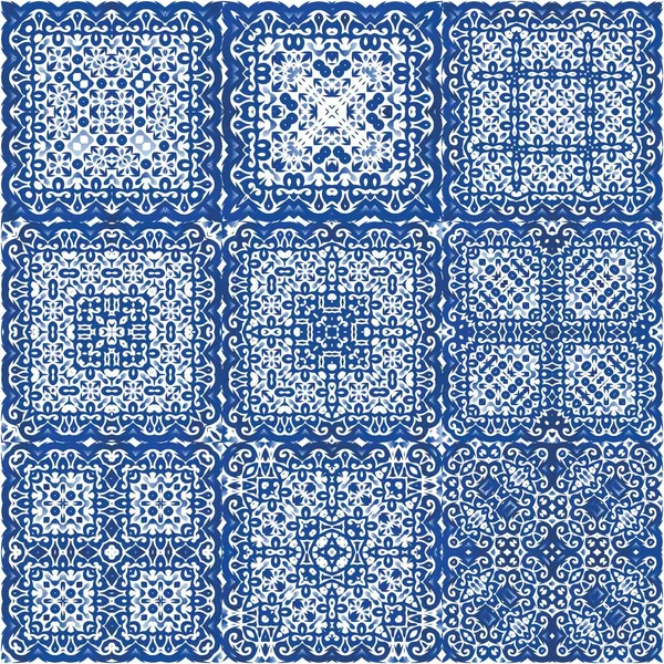 Azulejo Portugués Ornamental Cerámica Patrón Sin Costura Vectorial Arabesco Diseño — Vector de stock