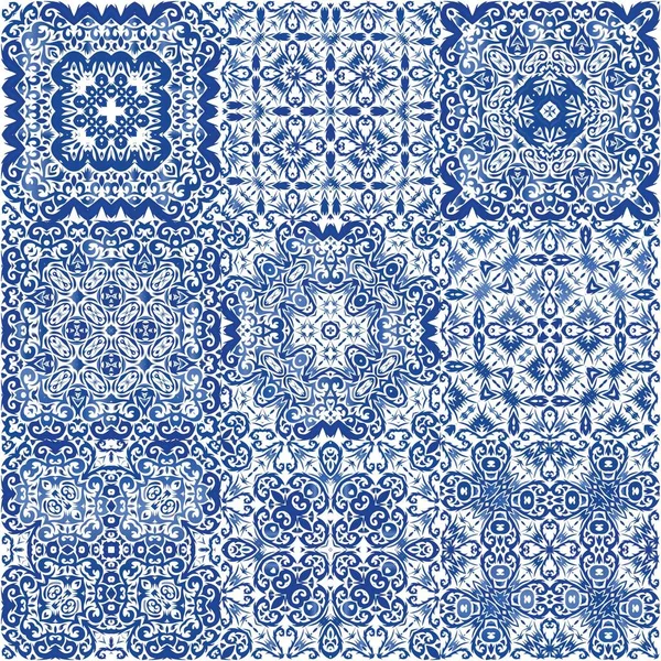 Azulejos Azulejo Portugal Coleção Padrões Sem Emenda Vetorial Desenho Geométrico — Vetor de Stock