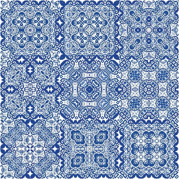 Decoración Azulejo Portugal Azulejos Ornamentales Diseño Gráfico Kit Patrones Sin — Vector de stock