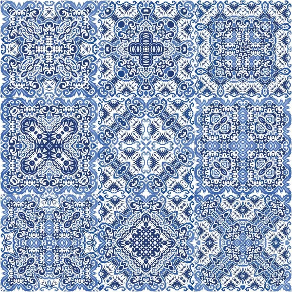 Portuguese Ornamental Azulejo Ceramic Creative Design Kit Vector Seamless Patterns — Stock Vector
