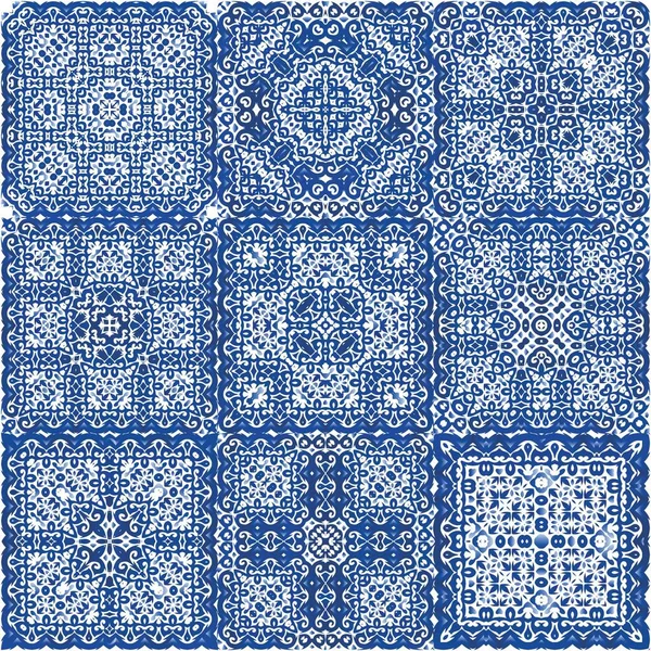 Azulejo Portugués Ornamental Cerámica Colección Patrones Sin Costura Vectores Diseño — Vector de stock