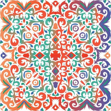 Antika talavera kiremit yama işi. Vektörsüz şablon çerçevesi. Banyo tasarımı. Çantalar, akıllı telefon kılıfları, tişörtler, çarşaflar ve koleksiyon defterleri için kırmızı Meksika süslemeleri..