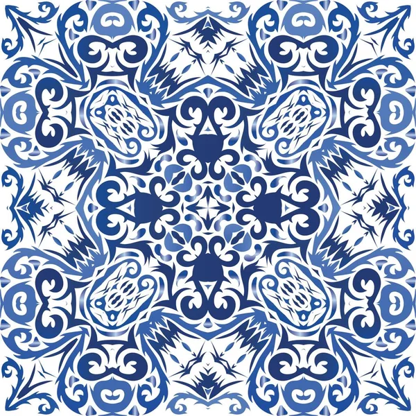 Dekorative Farbe Keramik Azulejo Fliesen Vektor Nahtlose Musterelemente Küchendesign Blaue — Stockvektor