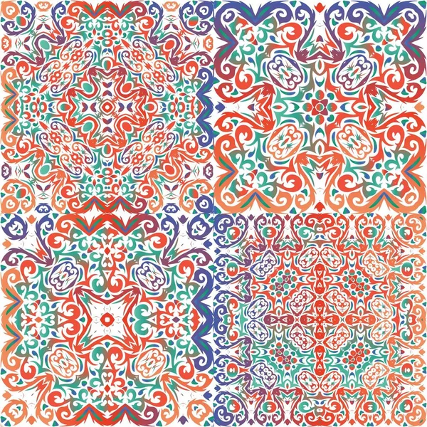 Decoración Decorativa Azulejos Talavera Mexicana Conjunto Patrones Sin Costura Vectores — Vector de stock