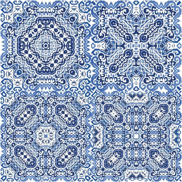 Warna Dekoratif Ubin Keramik Azulejo Desain Berwarna Pola Vektor Tak - Stok Vektor