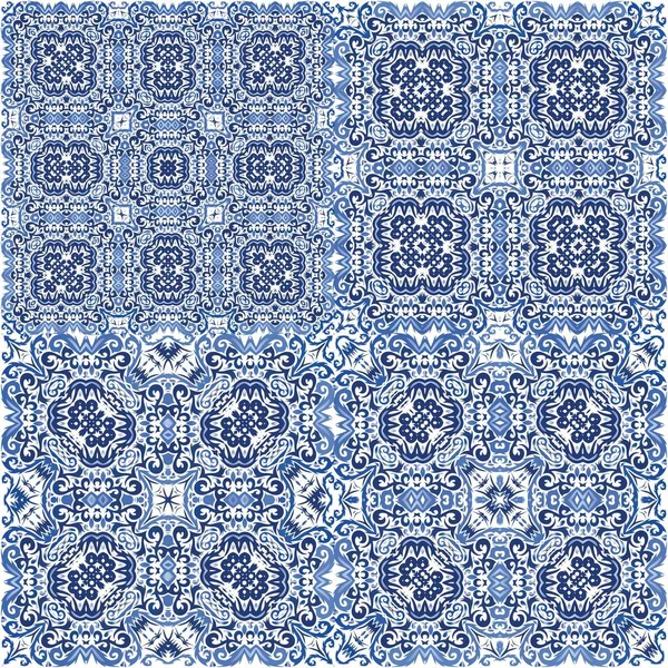 Azulejo Antigo Retalhos Azulejo Padrão Sem Costura Vetorial Aquarela Design —  Vetores de Stock