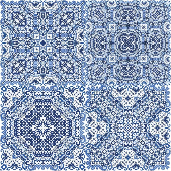 Tambal Ubin Azulejo Antik Pola Vektor Mulus Arabesque Desain Yang - Stok Vektor